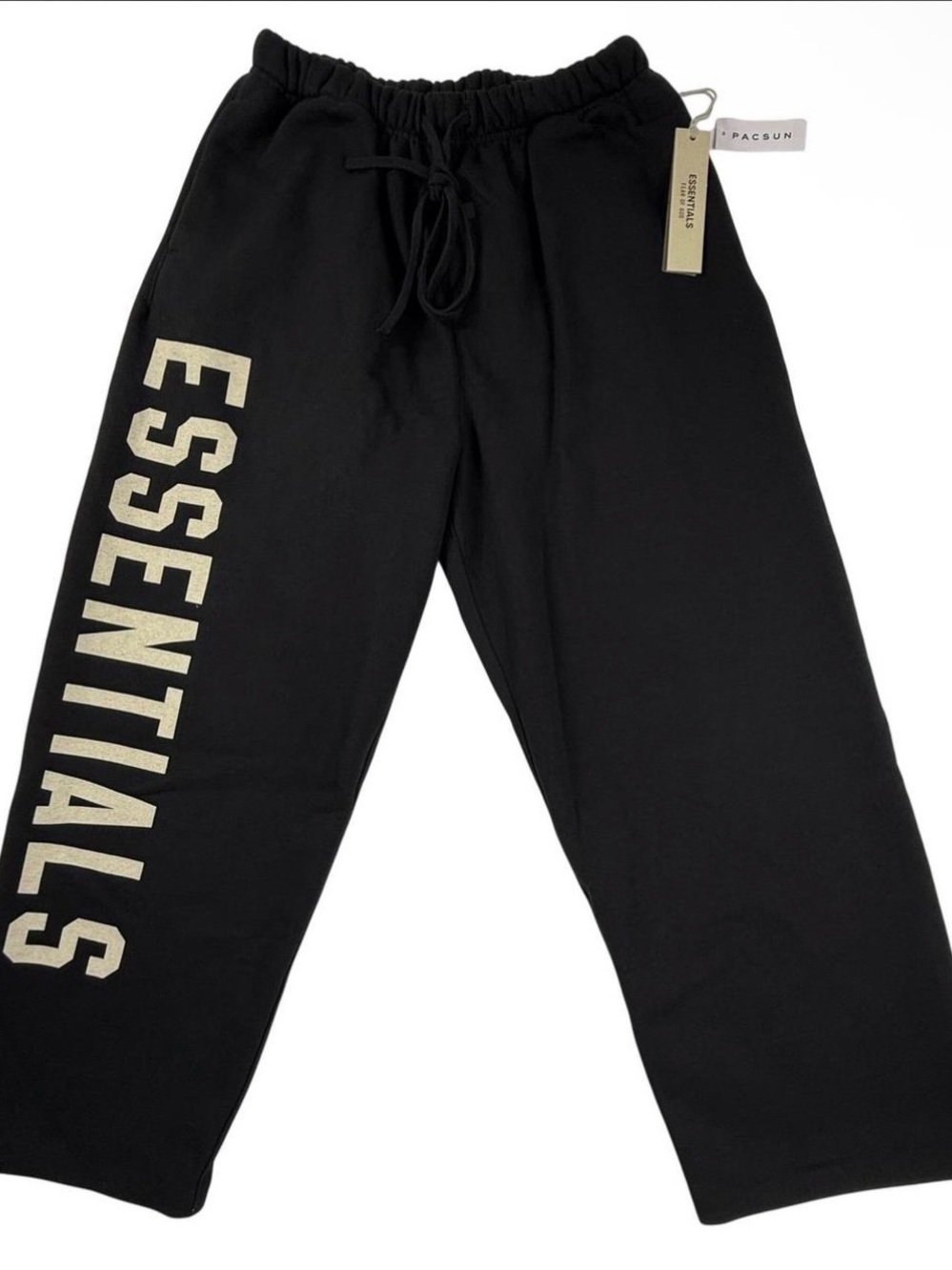 Essentials Black Sweatpants with Large Beige 'ESSENTIALS' Leg Print